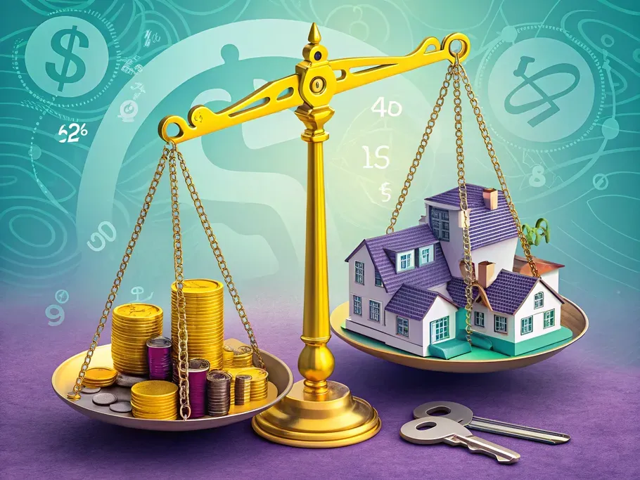 Scales balancing a stack of coins and keys against a house, symbolizing the concept of drawings in accounting