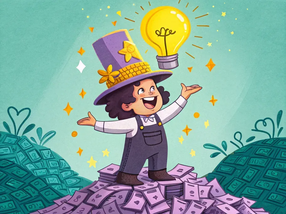 Illustration of a joyful entrepreneur with a bright lightbulb overhead, symbolizing clarity in utilities expense accounting