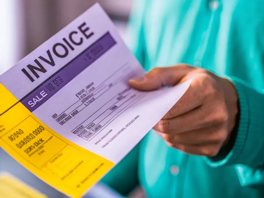 Close-up of a person holding a colorful invoice, highlighting early payment terms