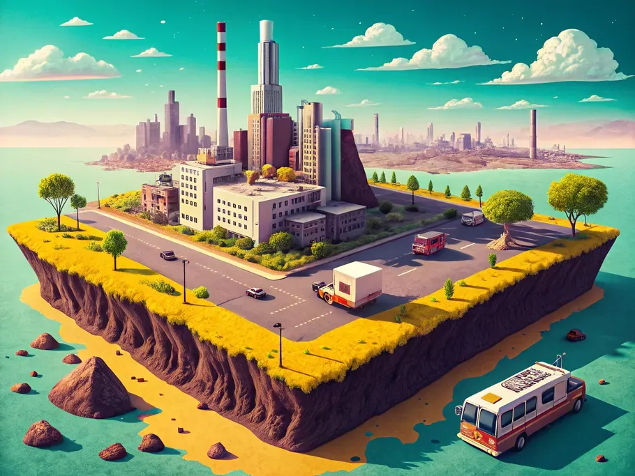 Isolated floating land segment with urban development illustrating asset classification in accounting