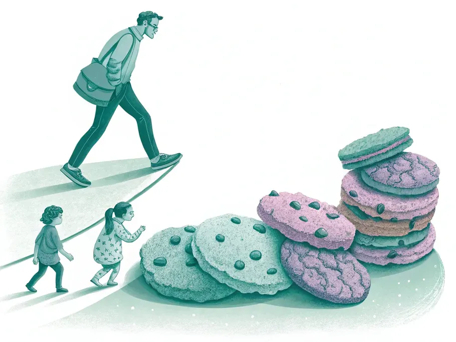 A minimalist illustration of snacks diminishing in size, symbolizing consumption over time.