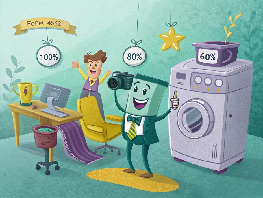 A colorful illustration of cartoon characters representing assets in a playful zoo setting, embodying the concept of bonus depreciation.