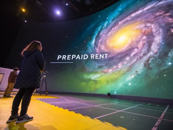 A surreal image of a balance sheet with 'Prepaid Rent' projected onto a colorful nebula in space.