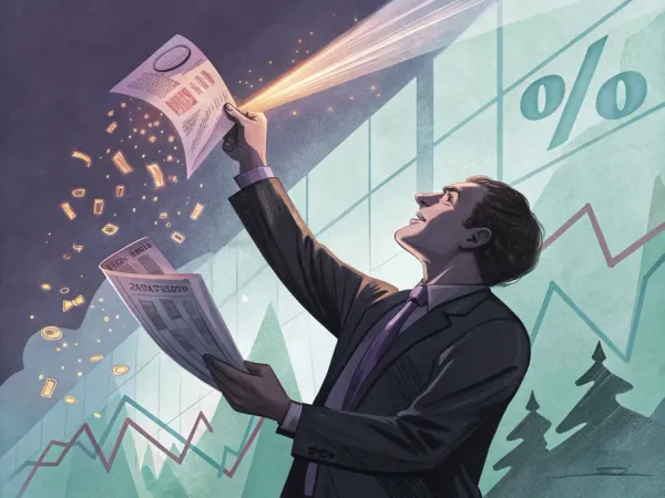 Confident business leader holding a glowing financial document with light beams representing profit margin, asset turnover, and leverage.